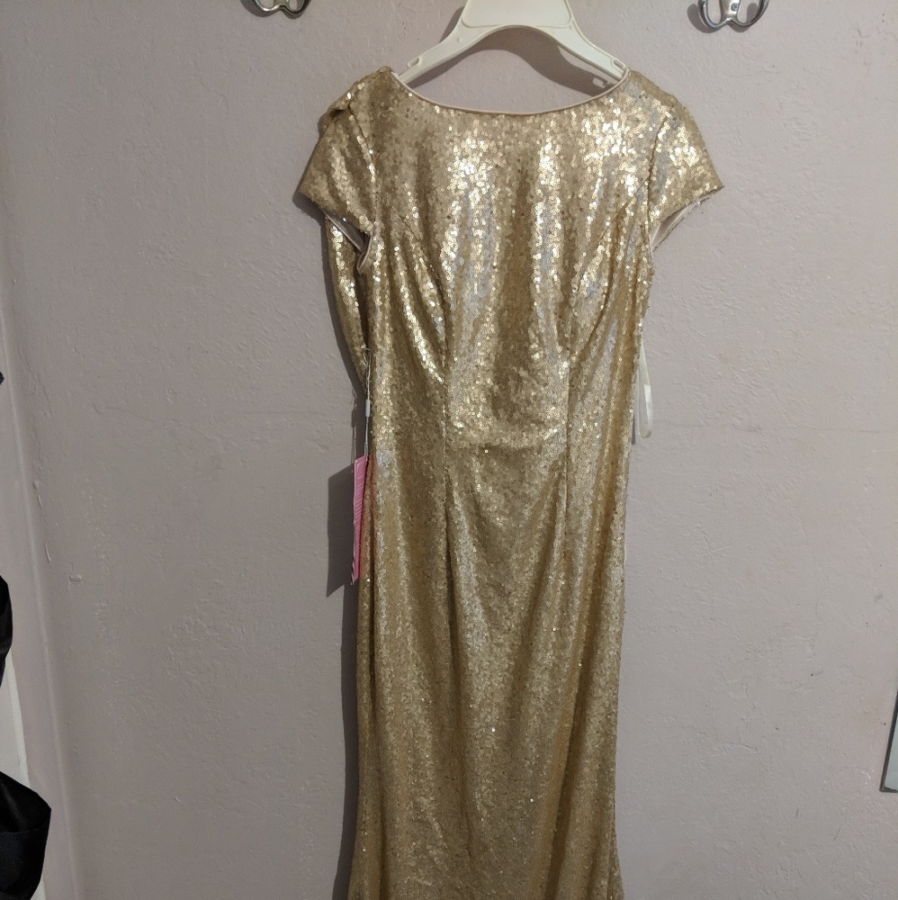 Champagne gold sequine open back gown